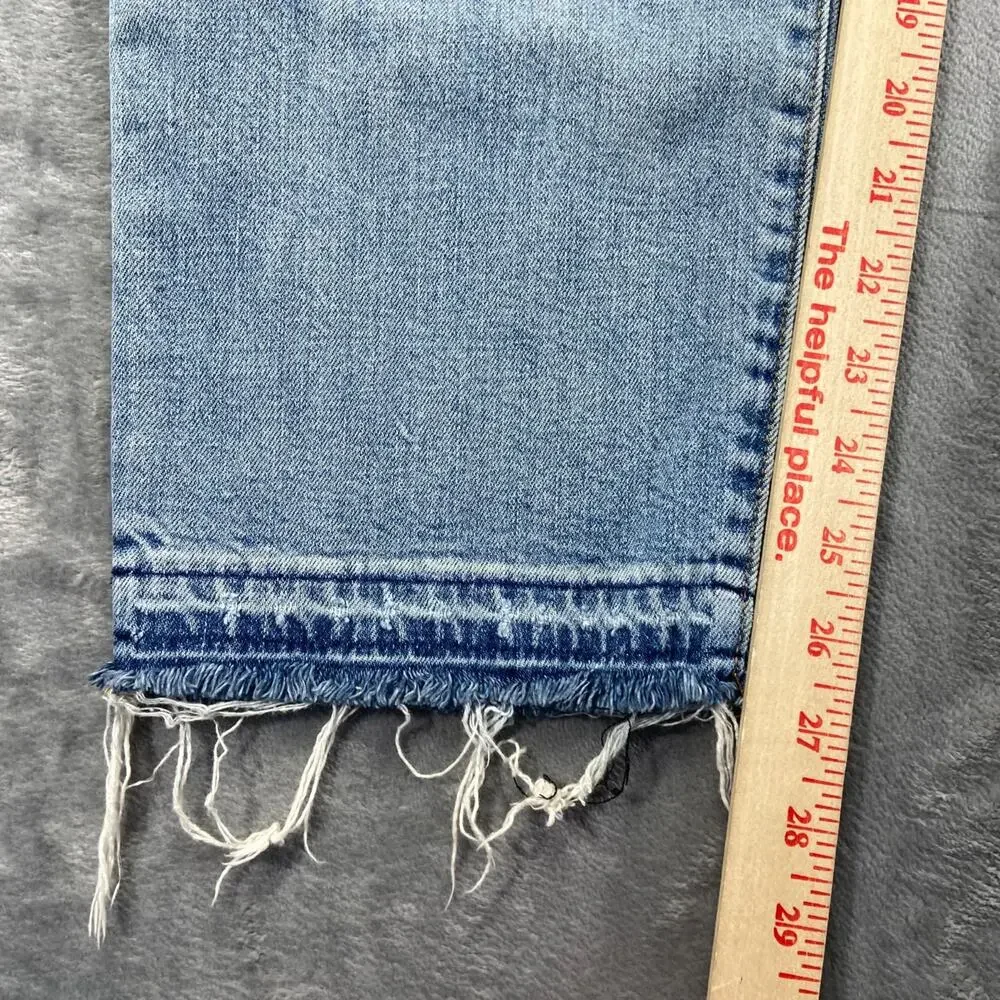 Gap 1969 Real Straight Distressed Jeans Women's 33R Blue Light Wash Denim Frayed